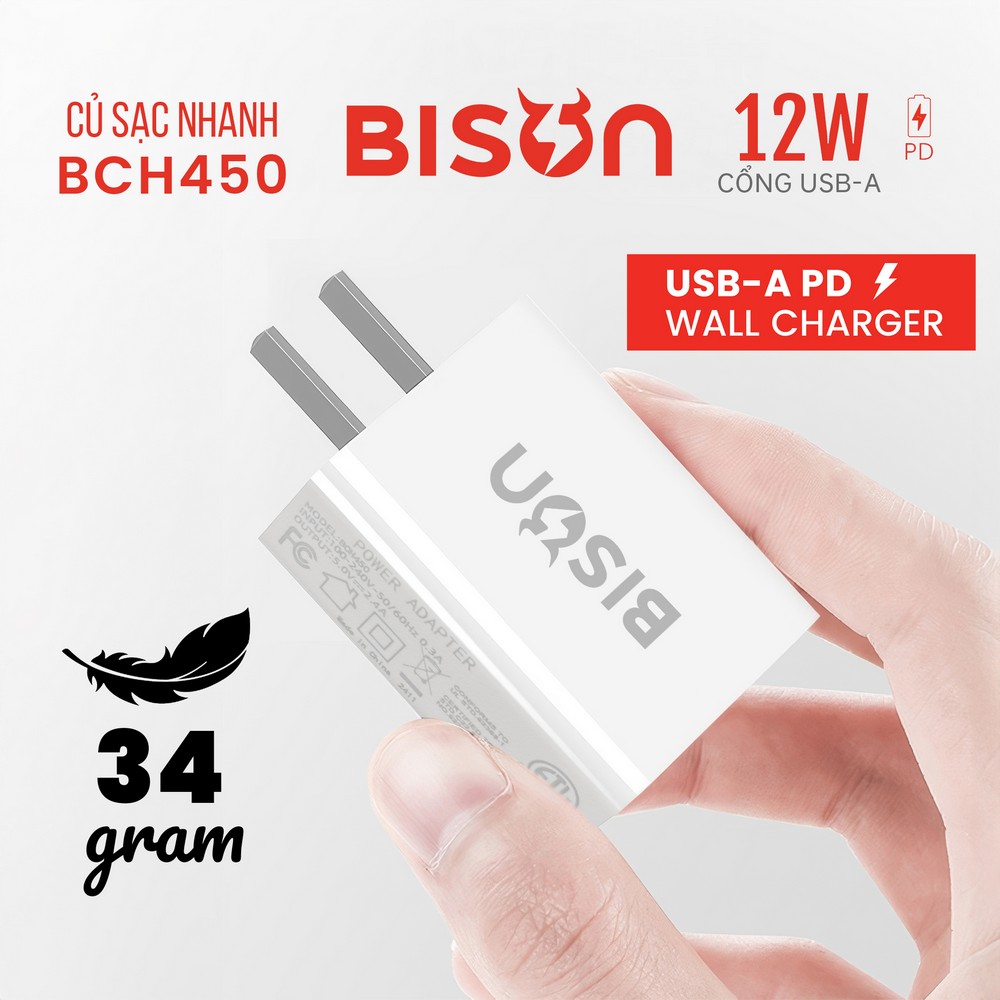 Củ sạc Bison USB 12W BCH450 Củ sạc Bison USB 12W BCH450
