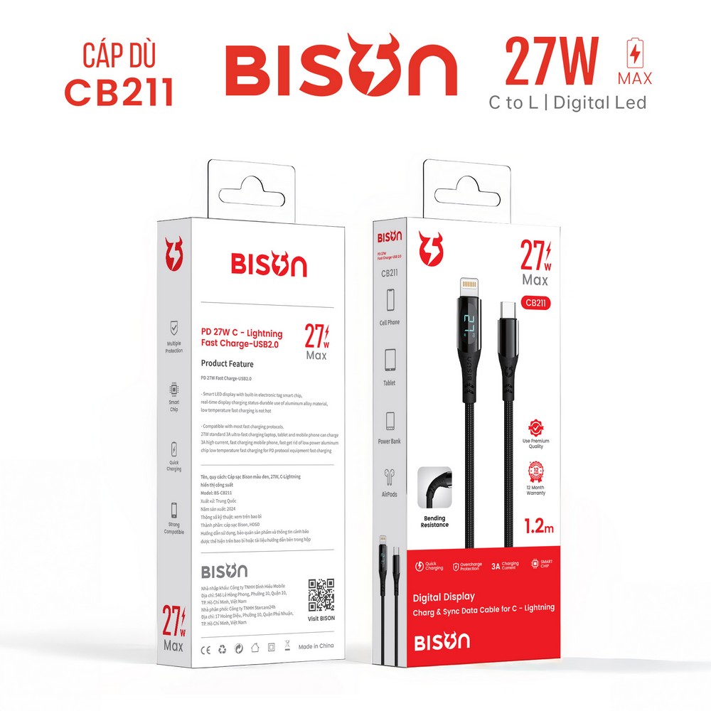 Cáp Bison type C - Lightning 1.2m CB211 Cáp Bison type C - Lightning 1.2m CB211