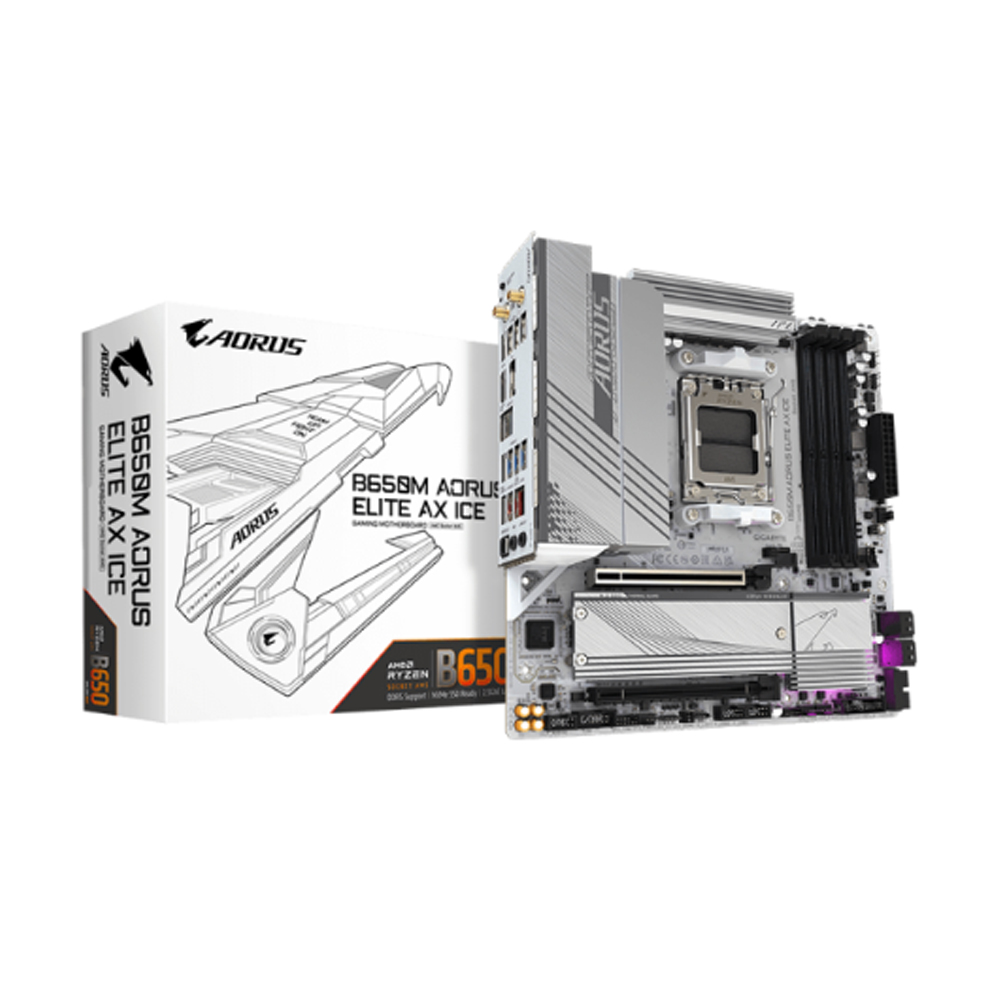 Mainboard Gigabyte B650M AORUS ELITE AX ICE DDR5 (AMD B650/ Socket AM5/ M-ATX/ 4 khe ram/ 2.5 Gigabit LAN) Mainboard Gigabyte B650M AORUS ELITE AX ICE DDR5 (AMD B650/ Socket AM5/ M-ATX/ 4 khe ram/ 2.5 Gigabit LAN)