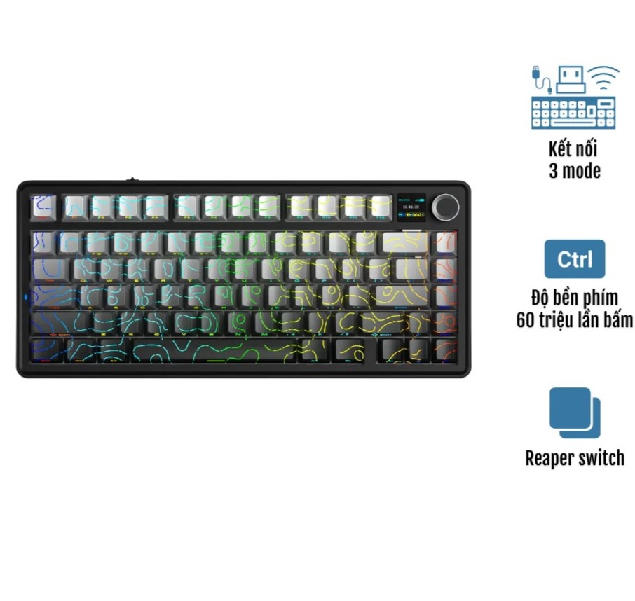 Bàn phím cơ Aula 3 MODE F75 MAX Xám + đen gradient contour Reaper switch Bàn phím cơ Aula 3 MODE F75 MAX Xám + đen gradient contour Reaper switch