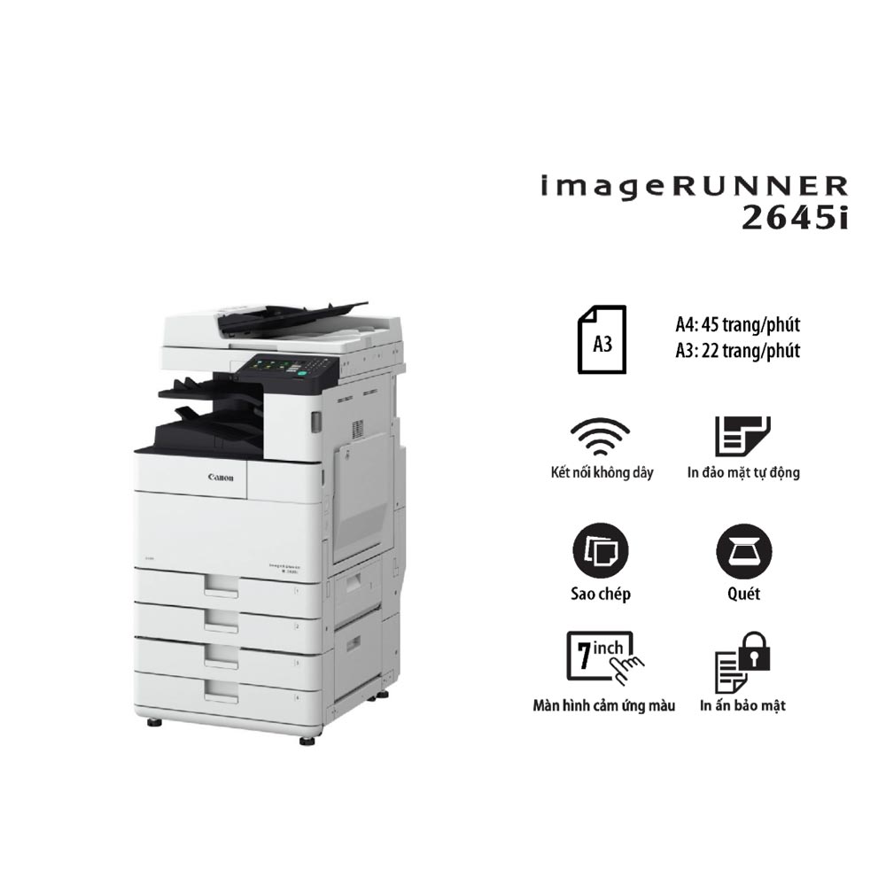 Máy photocopy Canon IR 2645I + Mực + Chân kê (A3/A4/ In/ Copy/ Scan/ Đảo mặt/ ADF/ USB/ LAN/ WIFI) Máy photocopy Canon IR 2645I + Mực + Chân kê (A3/A4/ In/ Copy/ Scan/ Đảo mặt/ ADF/ USB/ LAN/ WIFI)