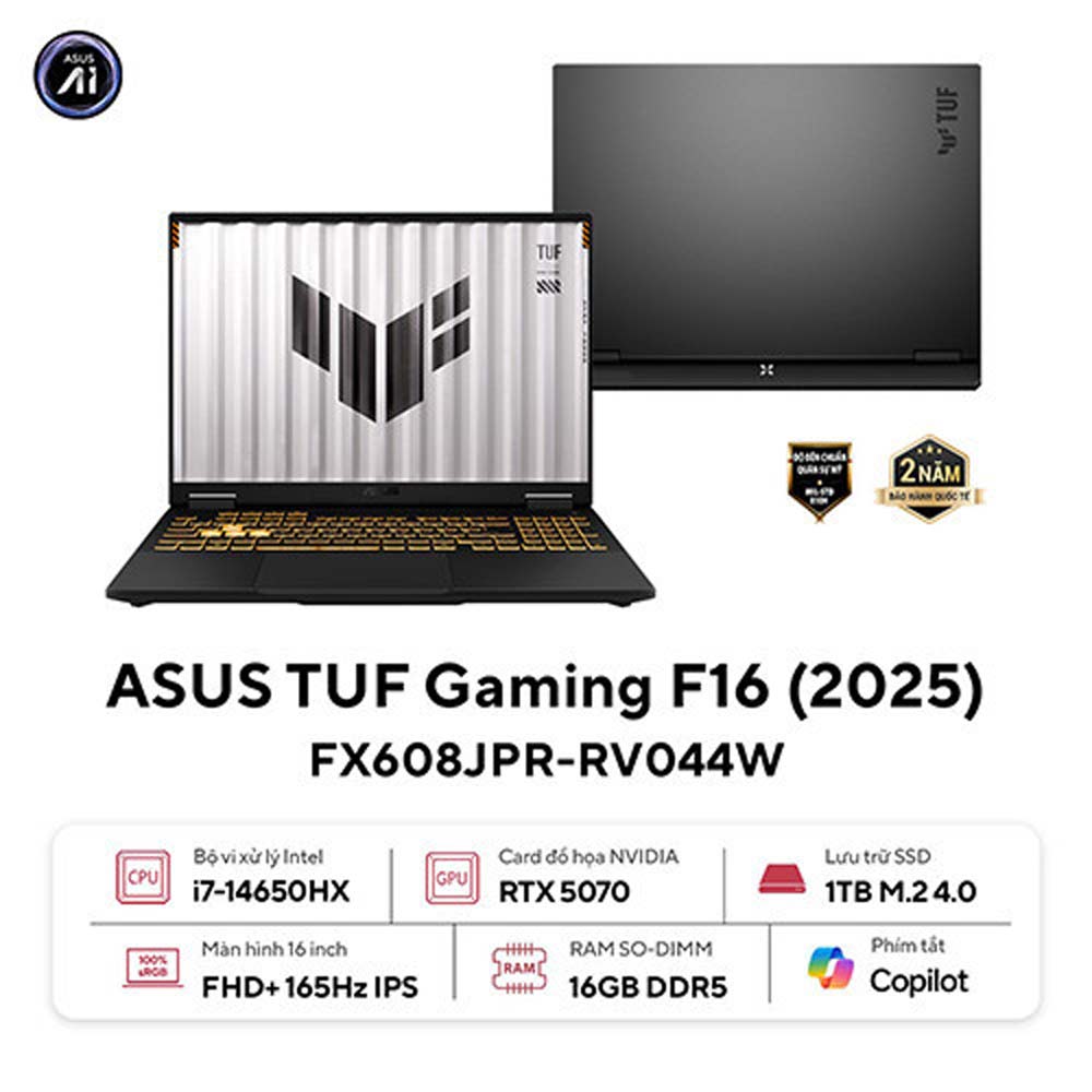 Laptop Asus TUF Gaming F16 FX608JPR-RV044W (i7 14650HX/ 16GB/ 1TB SSD/ RTX 5070 8GB/ 16 inch WUXGA/ 165Hz/ Win11/ Gray/ Vỏ nhôm) Laptop Asus TUF Gaming F16 FX608JPR-RV044W (i7 14650HX/ 16GB/ 1TB SSD/ RTX 5070 8GB/ 16 inch WUXGA/ 165Hz/ Win11/ Gray/ Vỏ nhôm)