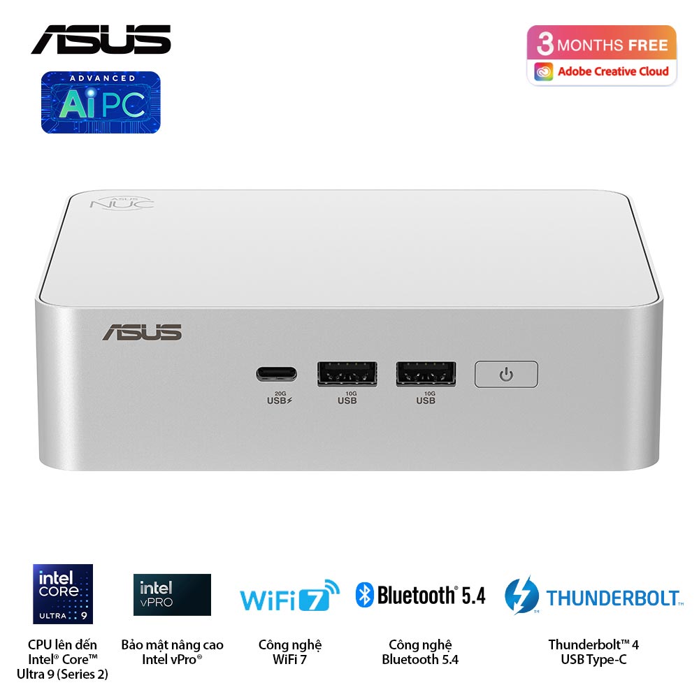 Mini PC Asus NUC 15 Pro Plus Tall NUC15CRSU5 (Ultra 5 225H/ NoOS/ Trắng/ 3Y/ Vỏ nhôm) Mini PC Asus NUC 15 Pro Plus Tall NUC15CRSU5 (Ultra 5 225H/ NoOS/ Trắng/ 3Y/ Vỏ nhôm)