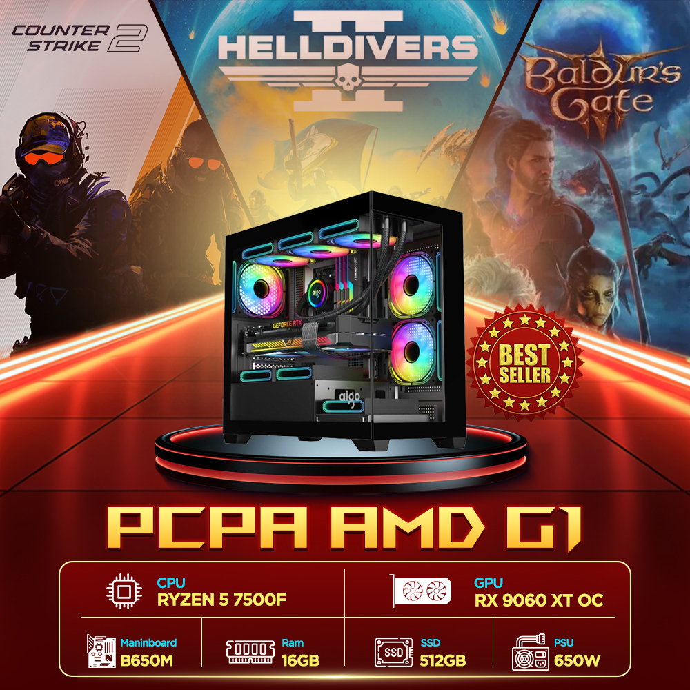 Máy tính PCPA AMD G1 (R5 7500F/16GB/ 512GB SSD/RX 9060 XT 8G/650W) Máy tính PCPA AMD G1 (R5 7500F/16GB/ 512GB SSD/RX 9060 XT 8G/650W)