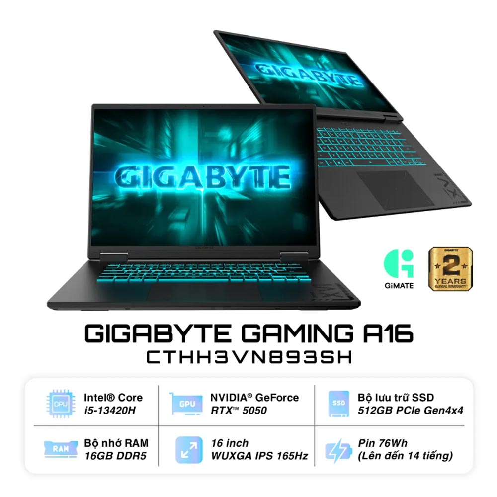 Laptop Gigabyte Gaming A16 CTHH3VN893SH (i5 13420H/ 16GB/ 512GB SSD/ RTX 5050 8GB/ 16 inch WUXGA/ 165Hz/ Win11/ Black/ 2Y) Laptop Gigabyte Gaming A16 CTHH3VN893SH (i5 13420H/ 16GB/ 512GB SSD/ RTX 5050 8GB/ 16 inch WUXGA/ 165Hz/ Win11/ Black/ 2Y)