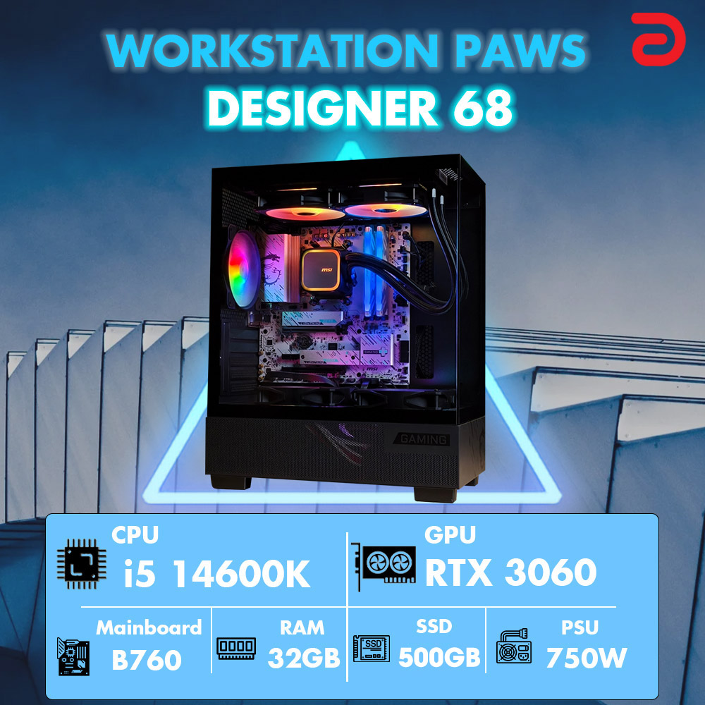 Máy tính PAWS DESIGNER 68 (Core i5 14600K/B760/32GB/RTX 3060 12Gb) Máy tính PAWS DESIGNER 68 (Core i5 14600K/B760/32GB/RTX 3060 12Gb)