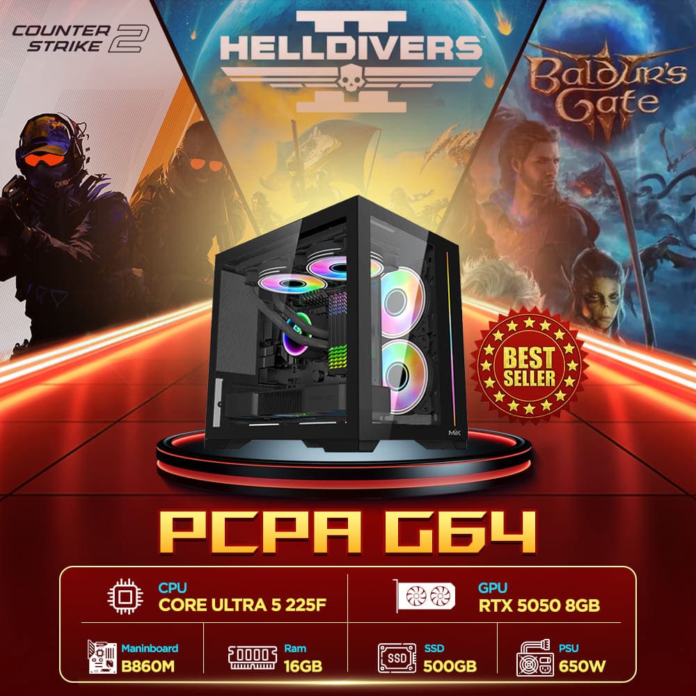 Máy tính PCPA G64 (Core Ultra 5 225F/16GB/RTX 5050 8Gb/650W) Máy tính PCPA G64 (Core Ultra 5 225F/16GB/RTX 5050 8Gb/650W)
