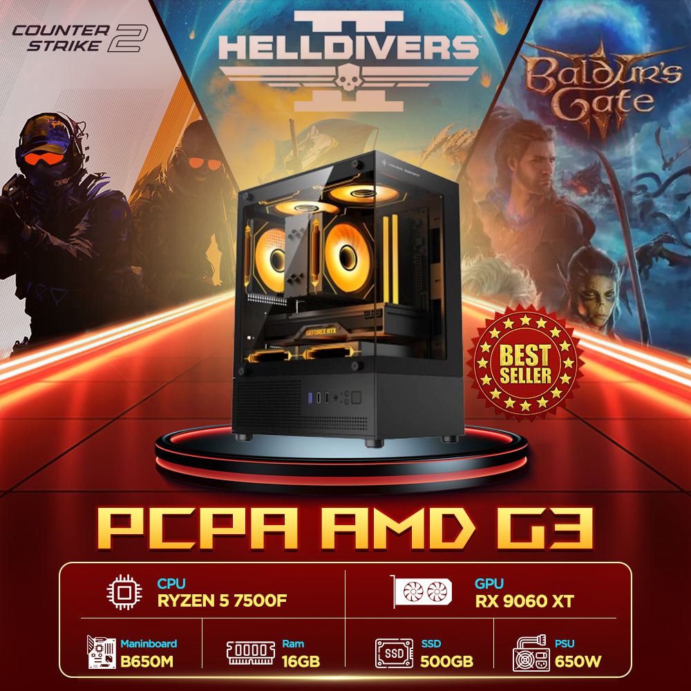 Máy tính PCPA AMD G3 (R5 7500F/16GB/RX 9060 XT 8G/650W) Máy tính PCPA AMD G3 (R5 7500F/16GB/RX 9060 XT 8G/650W)