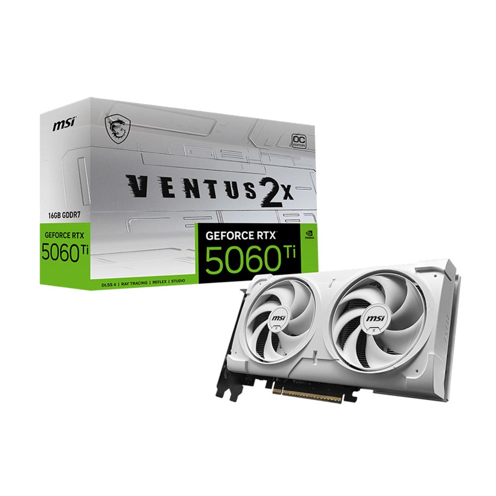 Card đồ họa MSI GeForce RTX 5060 Ti 16G VENTUS 2X OC WHITE PLUS (GDDR7/ 128 bit) Card đồ họa MSI GeForce RTX 5060 Ti 16G VENTUS 2X OC WHITE PLUS (GDDR7/ 128 bit)
