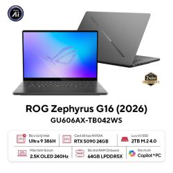 Laptop Asus Gaming ROG Zephyrus G16 GU606AX-TB042WS (Ultra 9 386H/ 64GB/ 2TB SSD/ RTX 5090 24GB/ 16 inch 2.5K/ 240Hz/ Win 11/ Office/ Grey/ Vỏ nhôm/ Túi/ Sạc nhanh)