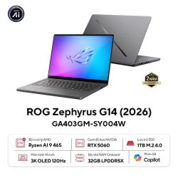 Laptop Asus Gaming ROG Zephyrus G14 GA403GM-SY004W (AI 9 465/ 32GB/ 1TB SSD/ RTX 5060 8GB/ 14 inch 3K/ 120Hz/ Win11/ Grey/ Vỏ nhôm/ Túi/ Sạc nhanh)