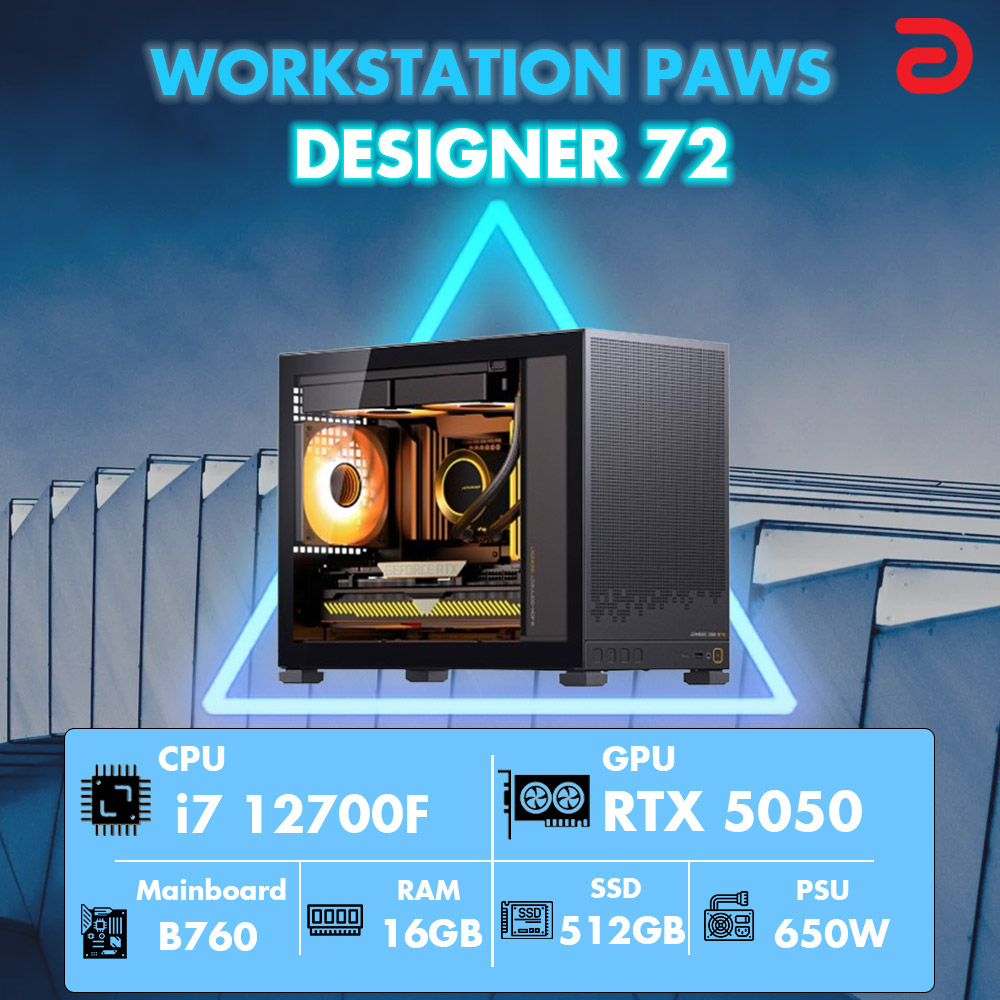 Máy tính PAWS DESIGNER 72 (Core i7/B760/16GB/RTX 5050 8Gb/650W) Máy tính PAWS DESIGNER 72 (Core i7/B760/16GB/RTX 5050 8Gb/650W)