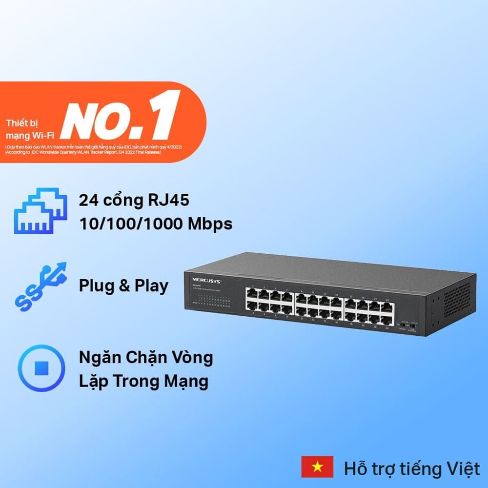 Switch Mercusys MS124GS (Gigabit 1000Mbps/ 24 Cổng/ Vỏ kim loại) Switch Mercusys MS124GS (Gigabit 1000Mbps/ 24 Cổng/ Vỏ kim loại)