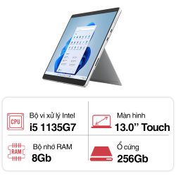 Máy tính xách tay Microsoft Surface Pro 8 (Core i5 1135G7/ 8Gb/ 256GB SSD/ 13.0inch Touch/ Windows 11 Home/ Platinum)