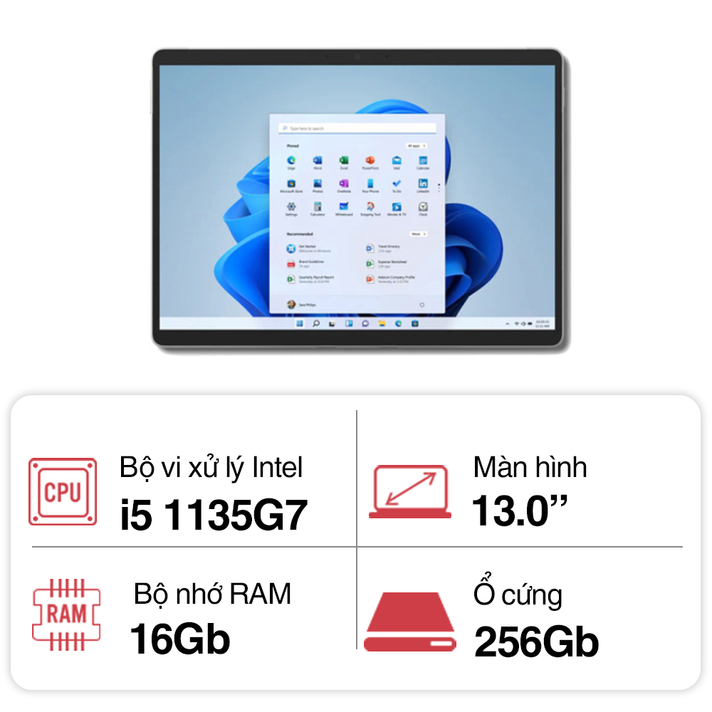Máy tính bảng Microsoft Pro 8 Core i5/16GB/ 256G/ 13inch Platinum Máy tính bảng Microsoft Pro 8 Core i5/16GB/ 256G/ 13inch Platinum