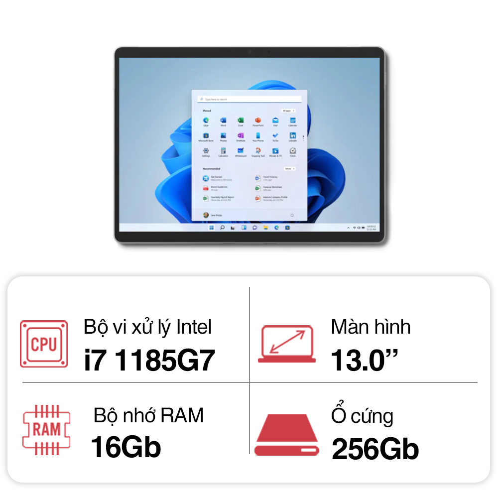 Máy tính xách tay Microsoft Surface Pro 8 (Core i7 1185G7/ 16Gb/ 256GB/ 13.0inch Touch/ Windows 11 Home/ Platinum)