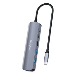 Bộ chuyển đổi VegGieg V-TC05R USB Type-C sang HDMI 4K, Lan, USB 3.0 x2, PD