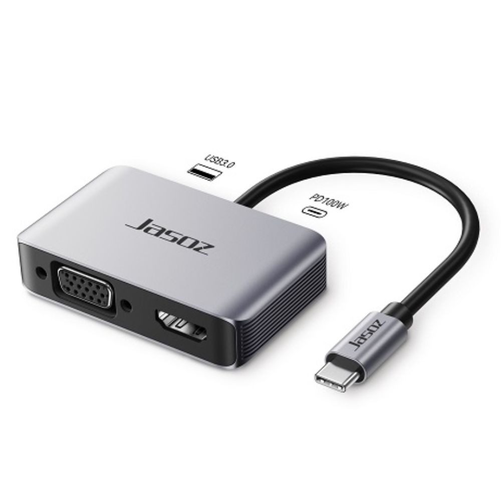 Bộ Chuyển USB-C 4 Trong 1 Hỗ Trợ HDMI + VGA + USB 3.0+ PD 100W Jasoz T-H107 Bộ Chuyển USB-C 4 Trong 1 Hỗ Trợ HDMI + VGA + USB 3.0+ PD 100W Jasoz T-H107