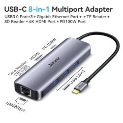 HUB 8 in 1 USB Type C sang HDMI+RJ45 gigabit+3x USB 3.0+PD+SD/TF JASOZ T-H112