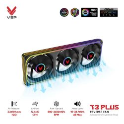 Quạt case VSP T3 PLUS Reverse Đen (Fan 3 Liền Khối Cánh Ngược)