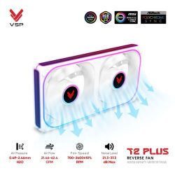 Quạt case VSP T2 PLUS Reverse Trắng(ARGB Infinity Mirror/Fan Đôi Cánh Ngược)