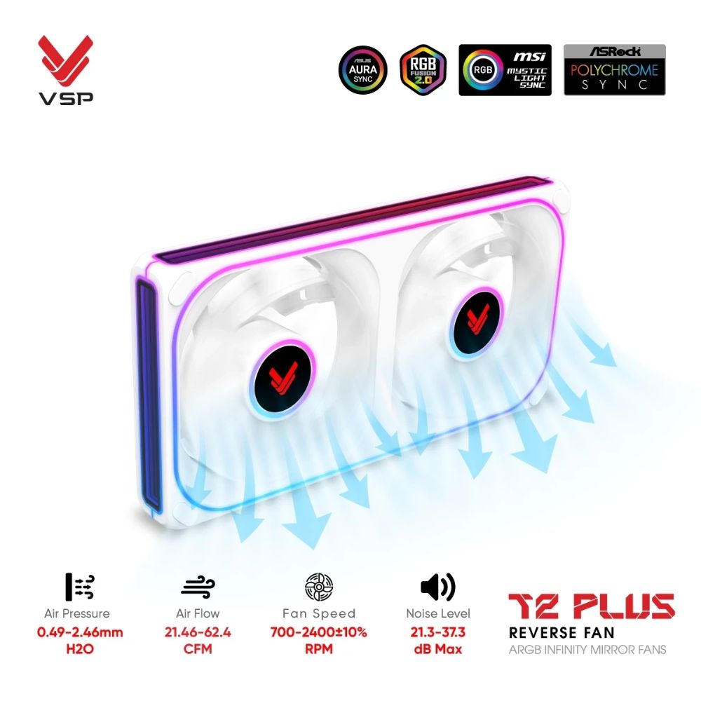 Quạt case VSP T2 PLUS Reverse Trắng(ARGB Infinity Mirror/Fan Đôi Cánh Ngược) Quạt case VSP T2 PLUS Reverse Trắng(ARGB Infinity Mirror/Fan Đôi Cánh Ngược)