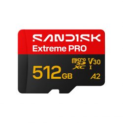 Thẻ nhớ Micro SD Sandisk Extreme Pro SDXC 512Gb V30, U3, C10, A2, UHS-I, 250MB/s Read (kèm Adapter)