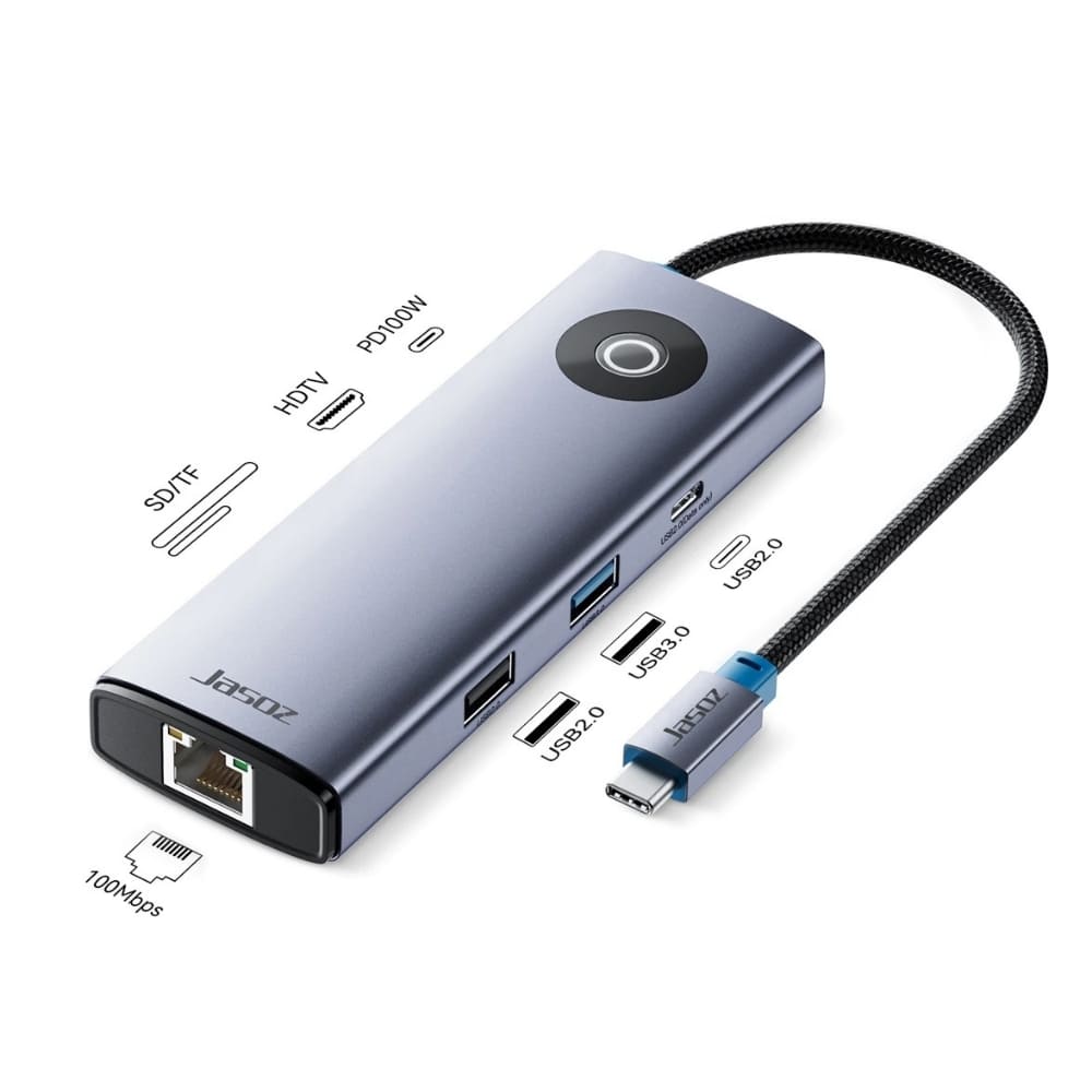 Bộ chuyển Jasoz T-H138 USB-C (Type C) sang HDMI 4K@30Hz, RJ45, SD/TF, PD 100W Bộ chuyển Jasoz T-H138 USB-C (Type C) sang HDMI 4K@30Hz, RJ45, SD/TF, PD 100W