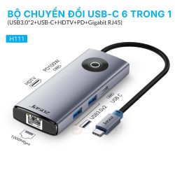 Bộ chuyển Jasoz T-H111 USB-C (Type C) sang HDMI 4K@60Hz, 2×USB 3.0, USB-C 3.0, RJ45 Gigabit, PD 100W