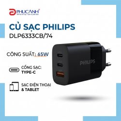 Củ sạc nhanh Laptop, Điện thoại Philips GaN DLP6333CB/74 65W  Sạc cùng lúc 3 thiết bị , USB-C hỗ trợ DP