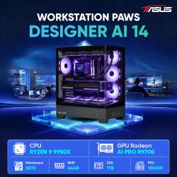 Máy tính PAWS AI Ryzen 9 9950X/X870/64GB/R9700 32Gb - POWER BY ASUS